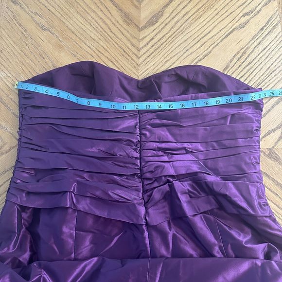 Formal Purple Satin Dress Ball Gown Rhinestone Gathered Bustier Strapless Bra - Picture 7 of 10